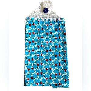 Hand Crafted Colorful Floral Blue and Red Hanging Hand Towel Crochet Top